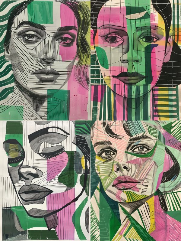 Fragmented Portraits in Neon Hue
