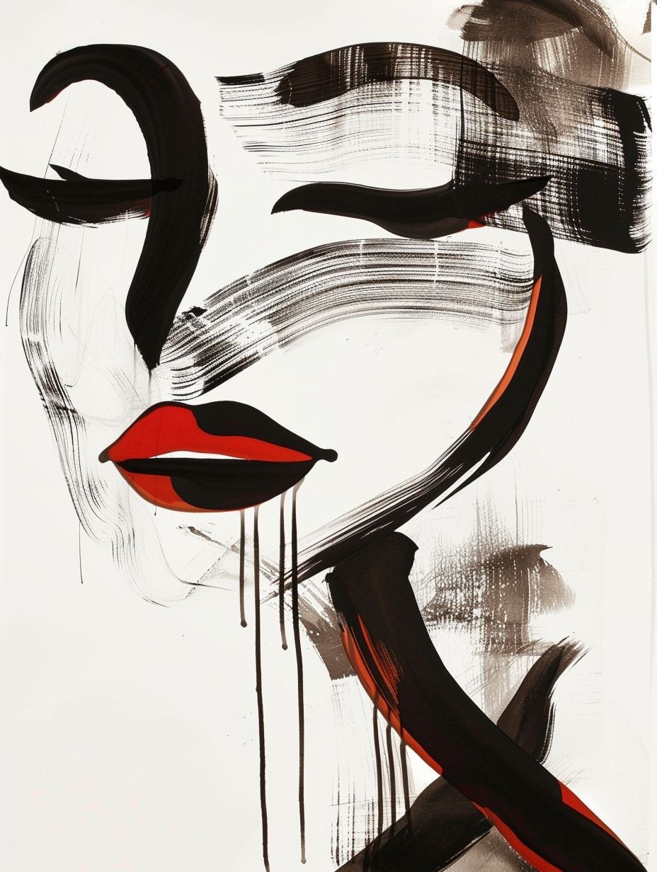 Abstract Crimson Ink Portrait - Image 3