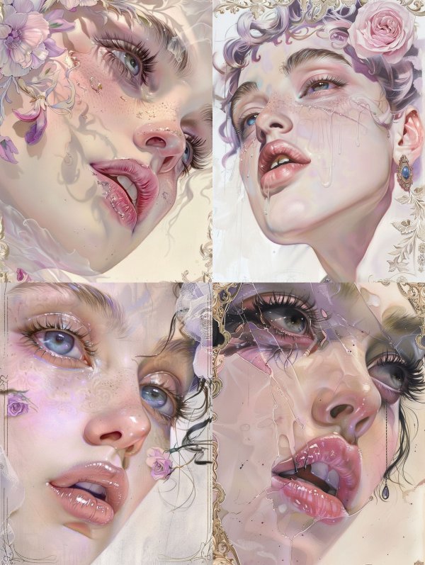 Ethereal Blooms and Dewy Gazes