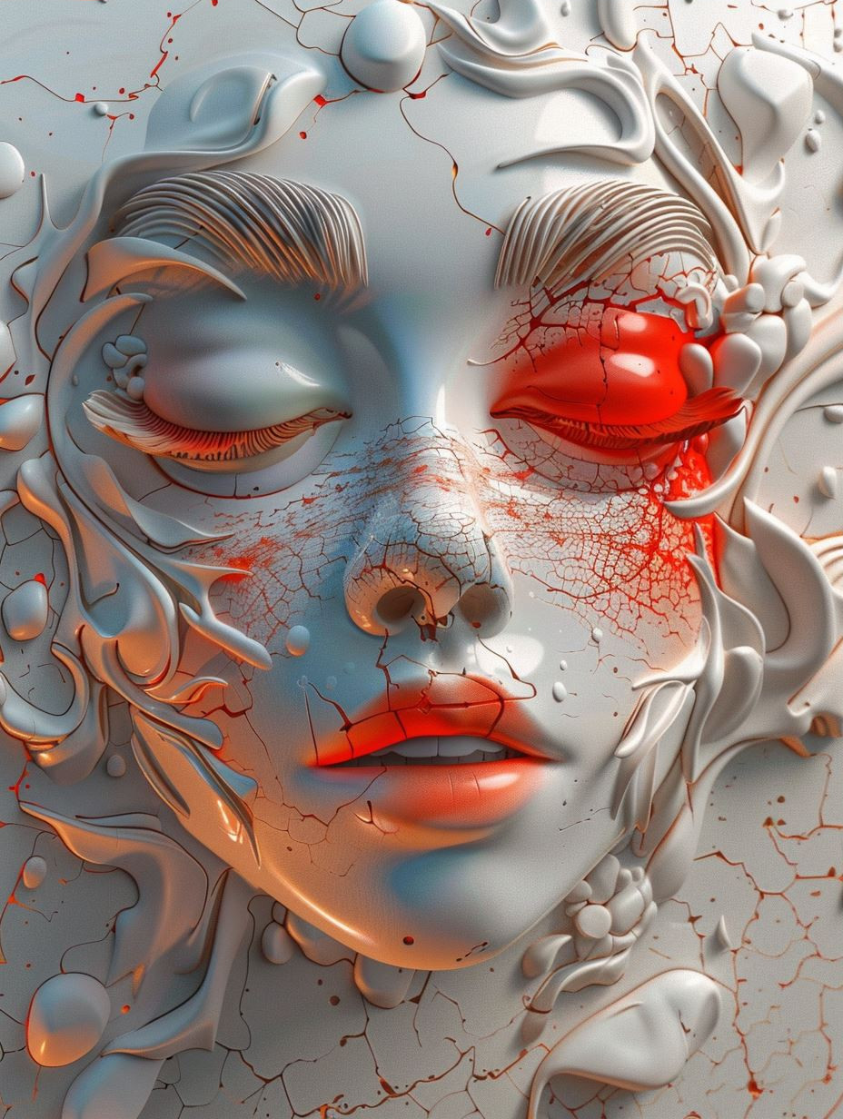 Ethereal Crimson Sculpted Faces - Image 3