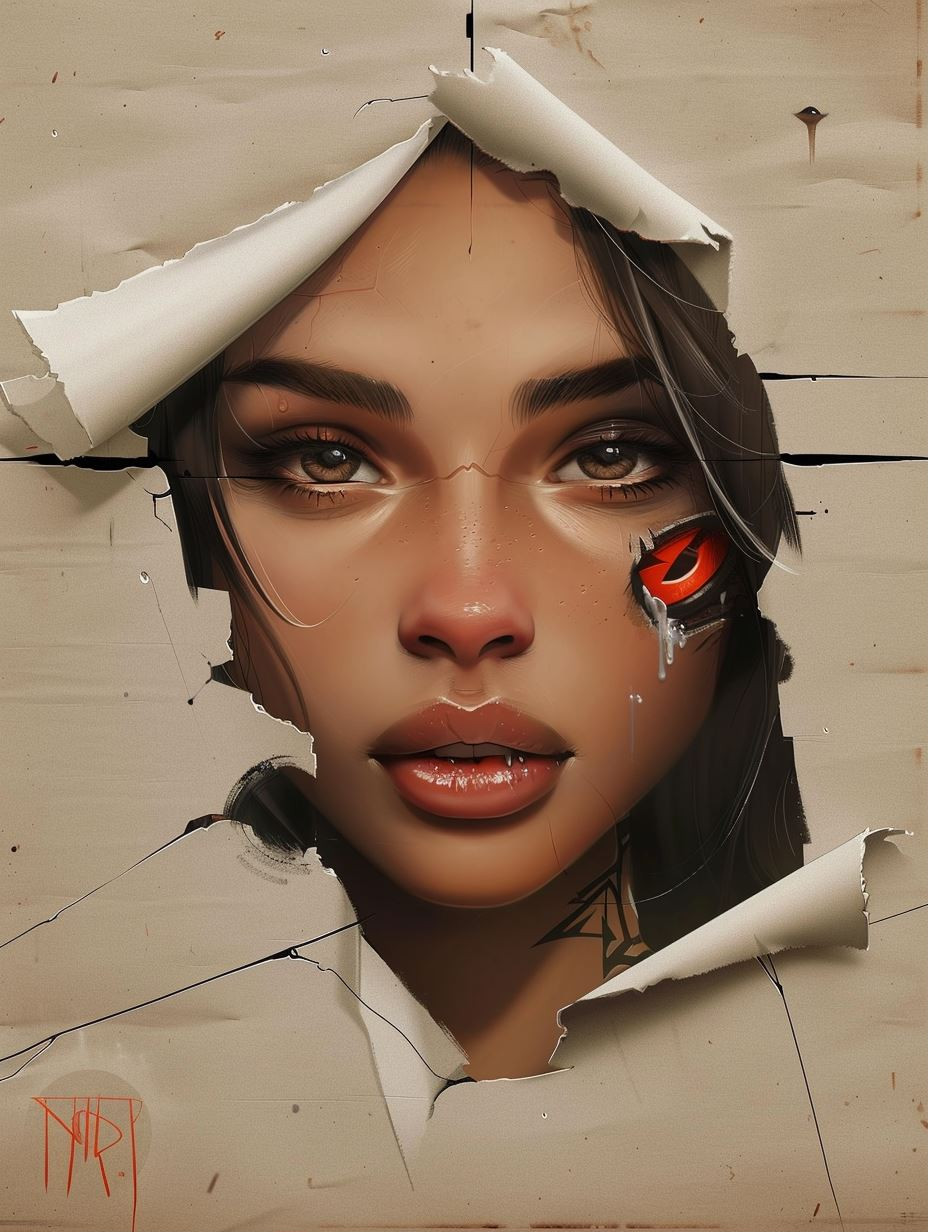 Torn Paper Cybernetic Portrait