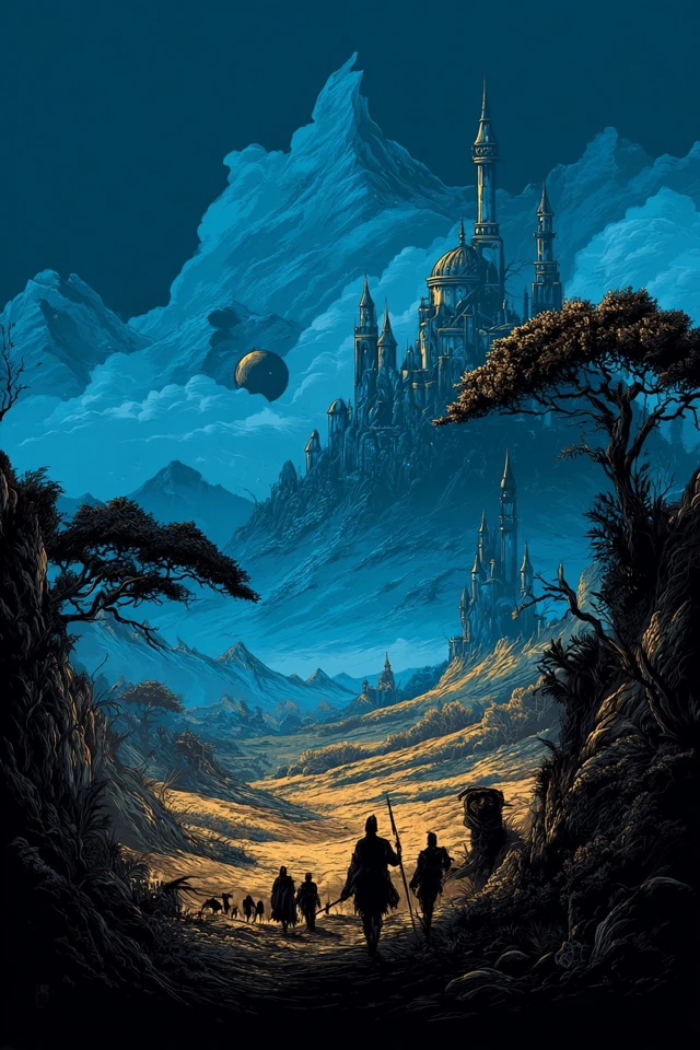 Surreal Blue and Gold Digital Art Collage - Image 2