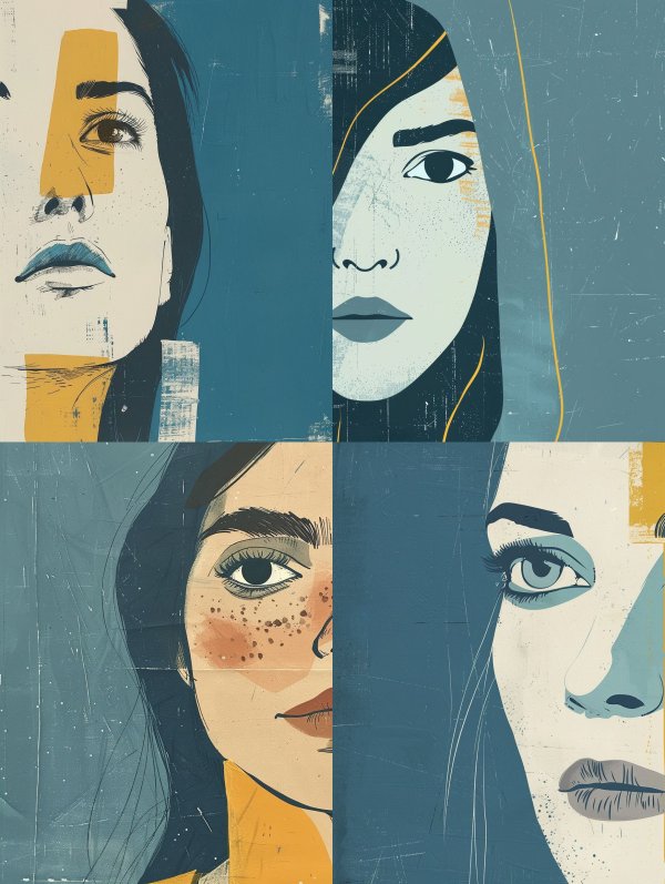 Modernist Blue Portrait Grid