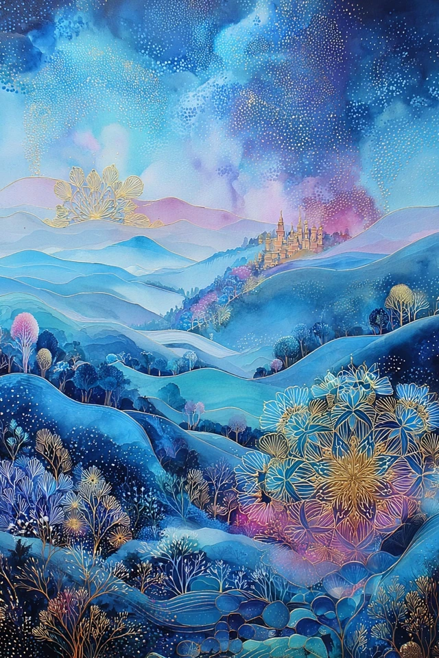 Celestial Dreams in Azure and Gold - Image 2