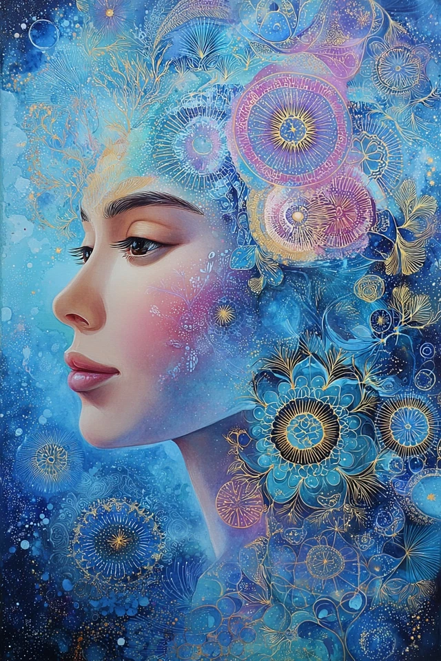 Celestial Dreams in Azure and Gold - Image 1