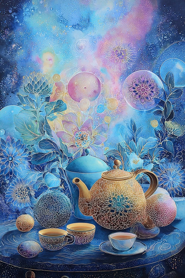 Celestial Dreams in Azure and Gold - Image 3
