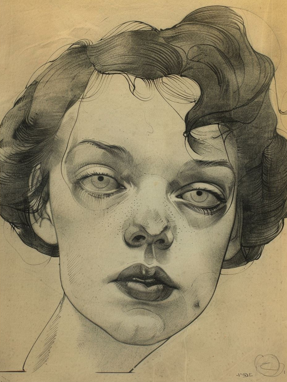 Vintage Charcoal Portrait Studies - Image 2