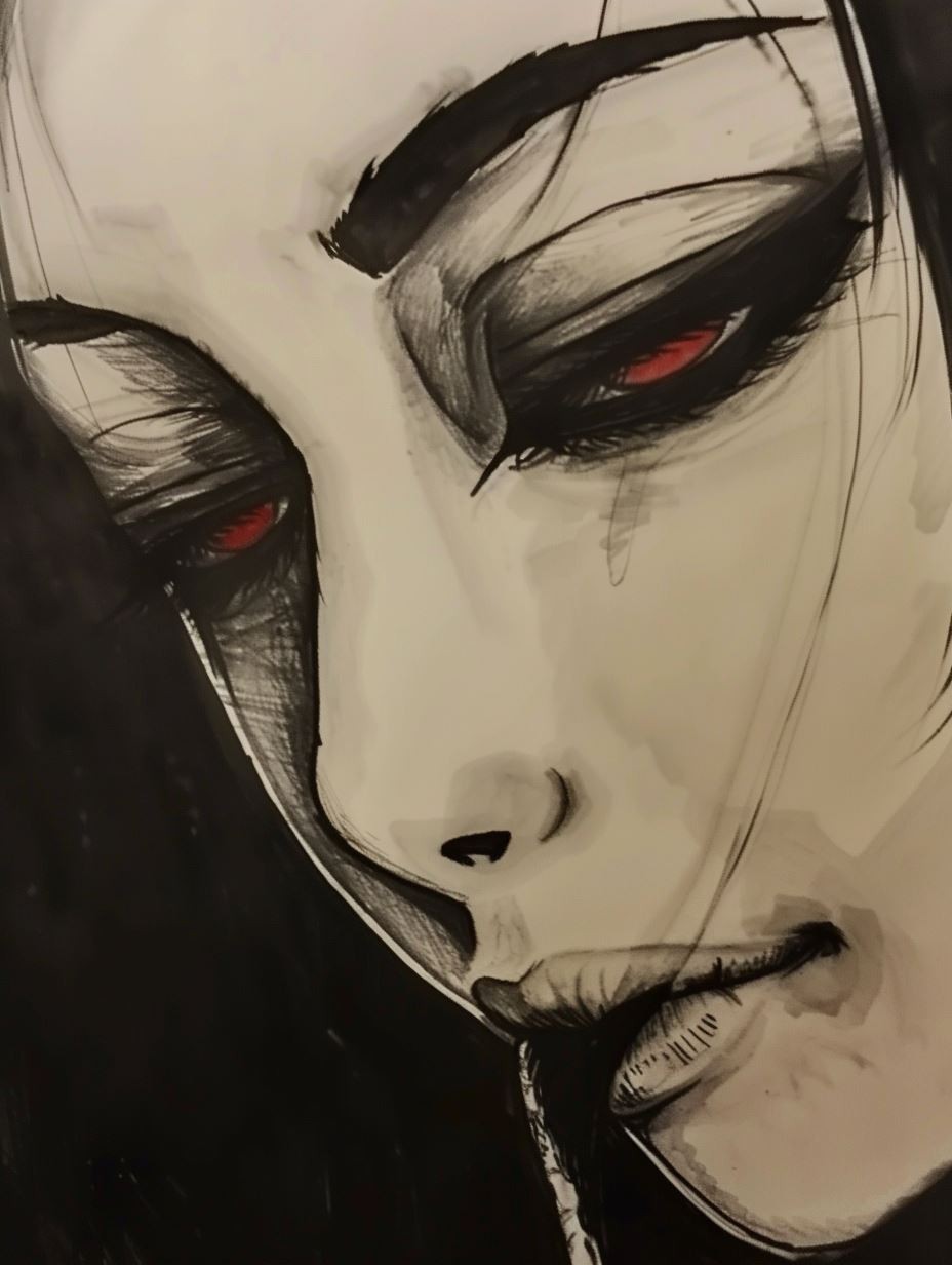Haunting Monochrome Ink Portrait - Image 4