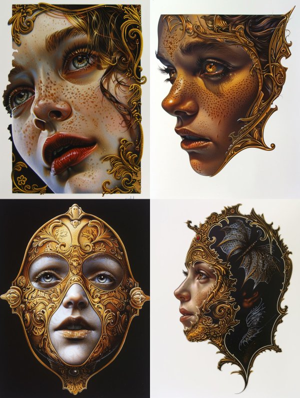Golden Ornate Venetian Mask Portraits