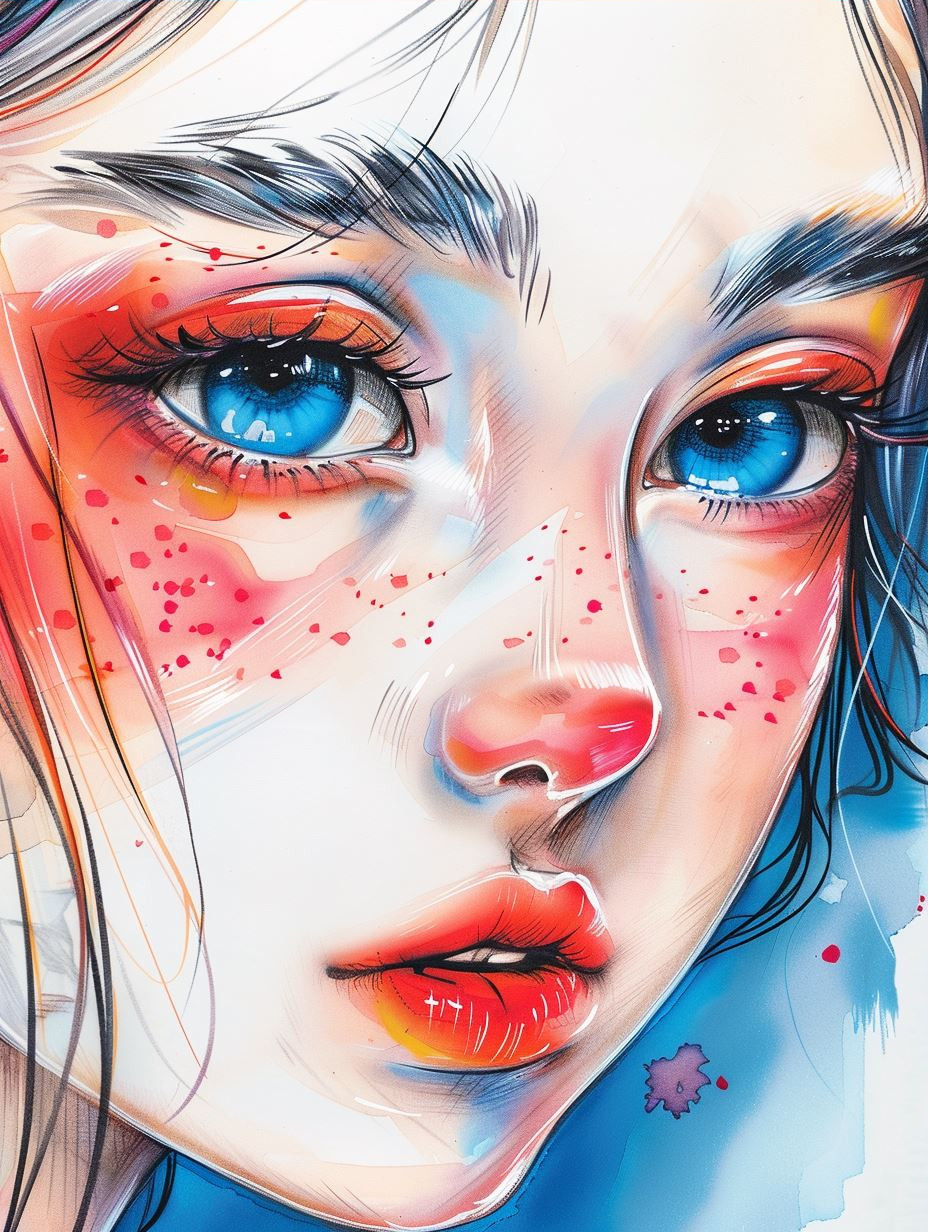 Azure Gaze: Digital Portrait Study - Image 3