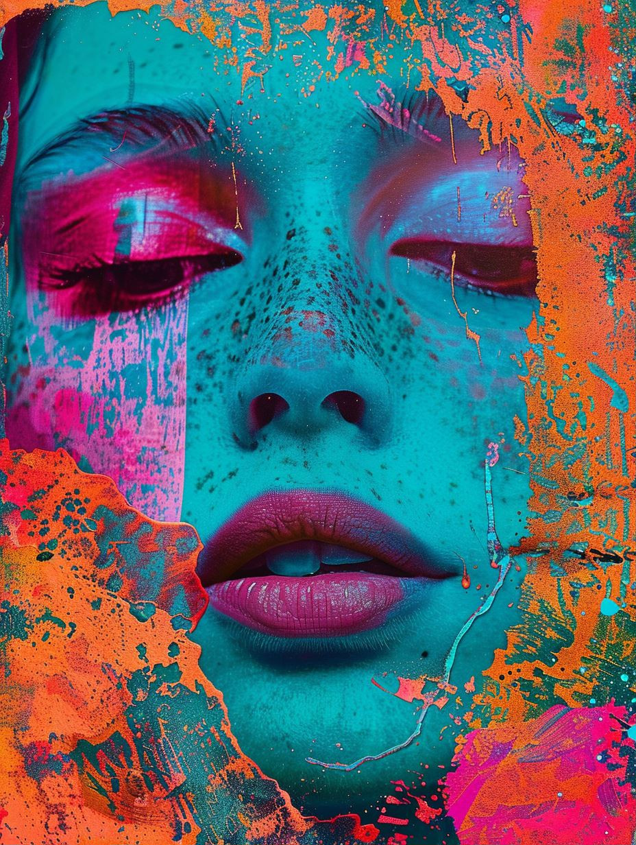 Neon Dreams: A Surrealist Portrait Collage - Image 1