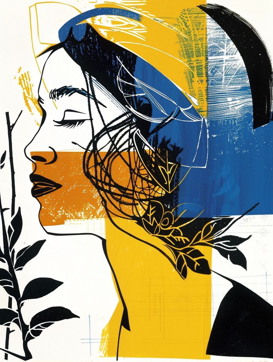 Abstract Cobalt and Ochre Portrait - Image 1