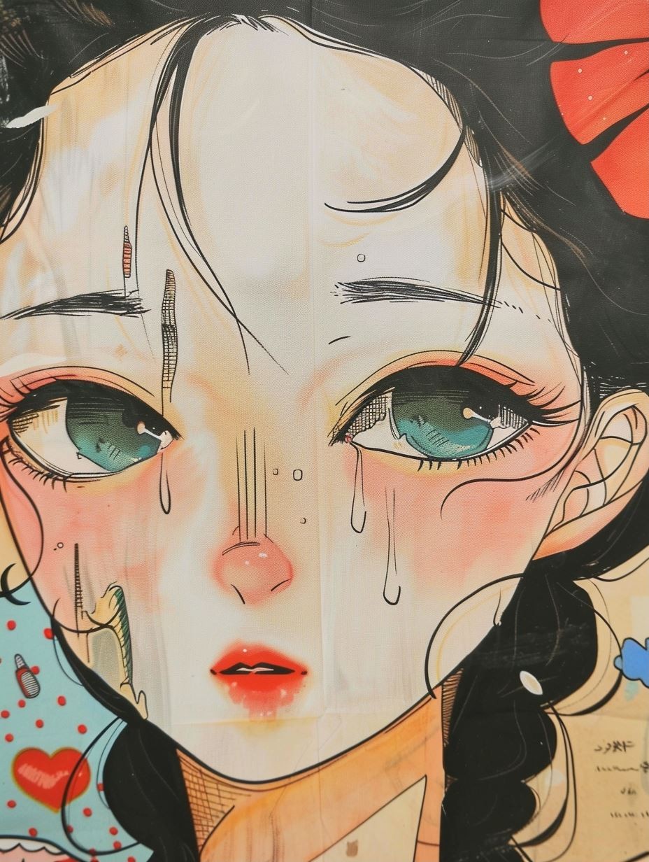 Melancholic Anime Portrait in Ink - Image 1
