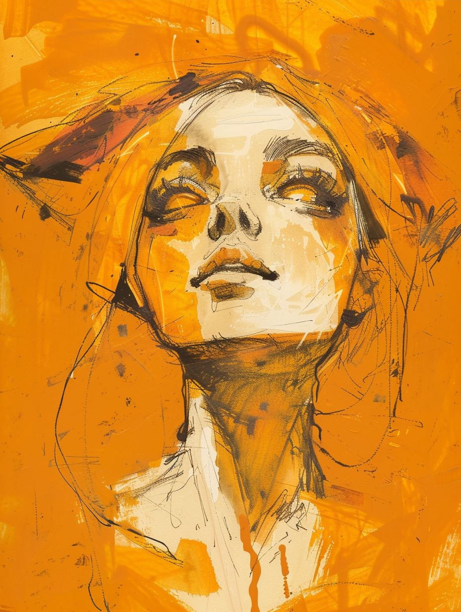 Amber Ink Expressionist Portrait - Image 3