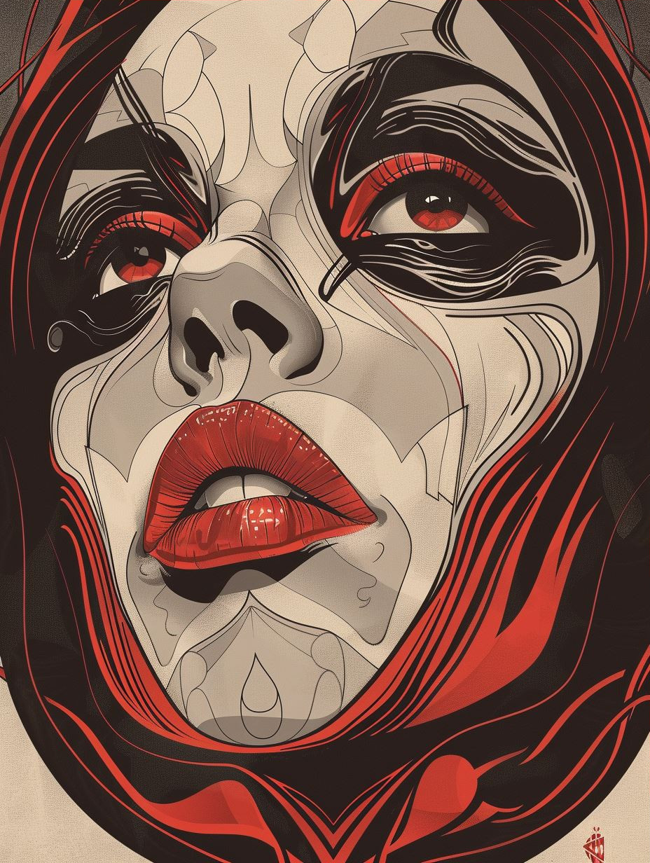 Surrealist Crimson Fluidity Portrait - Image 3
