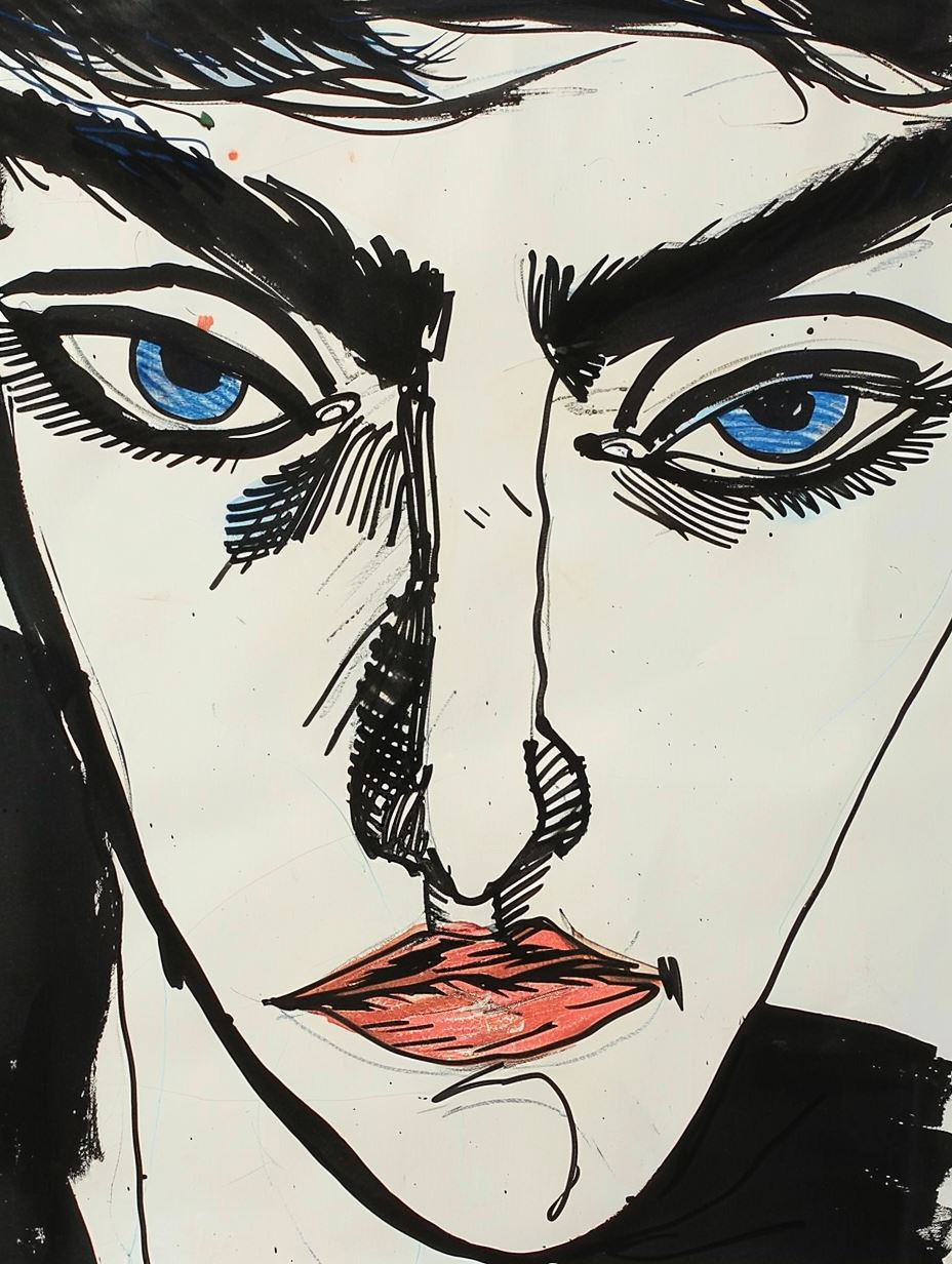 Bold Ink Expressionist Portrait - Image 1