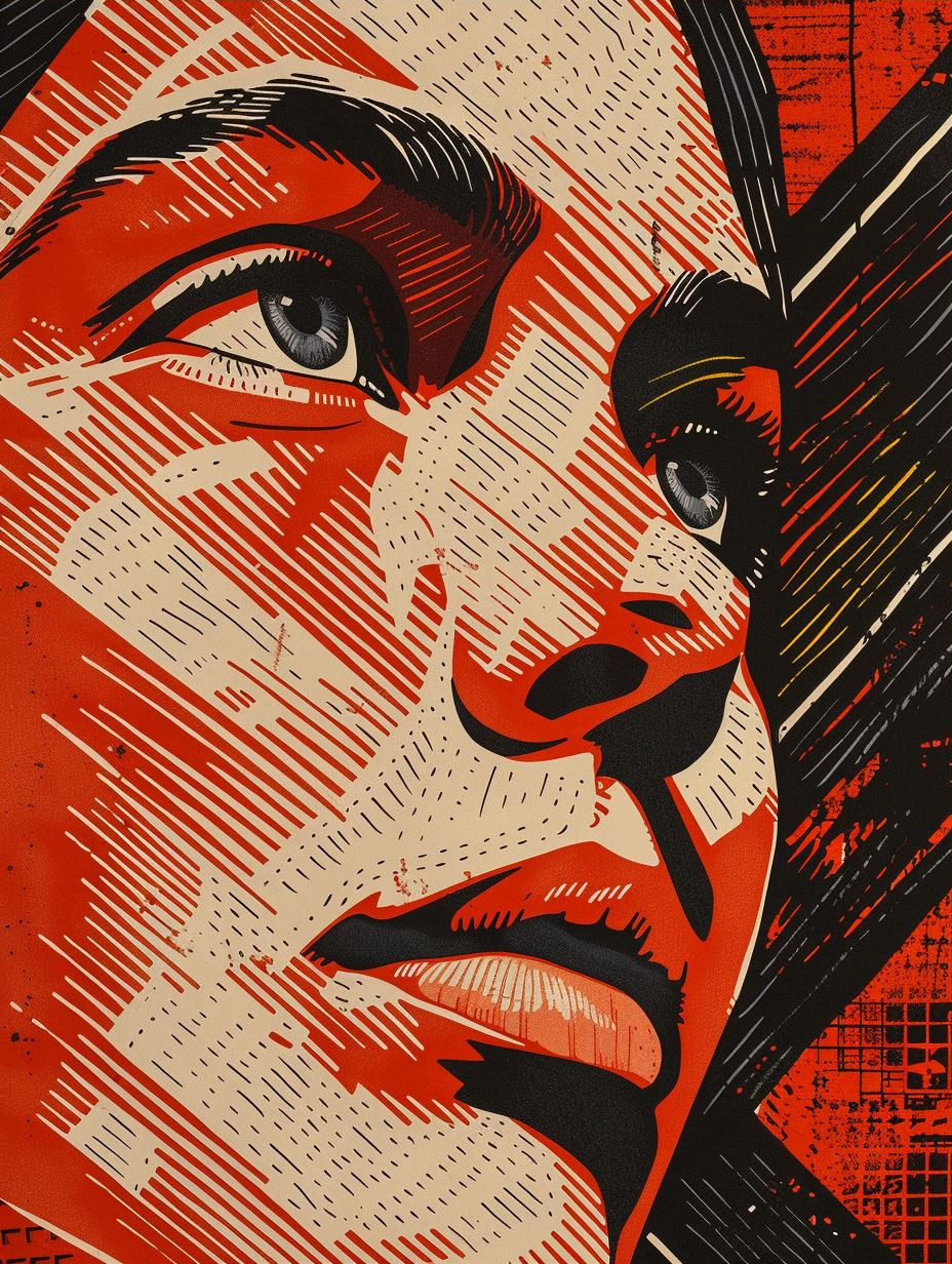 Fragmented Portraits in Crimson Hue - Image 3
