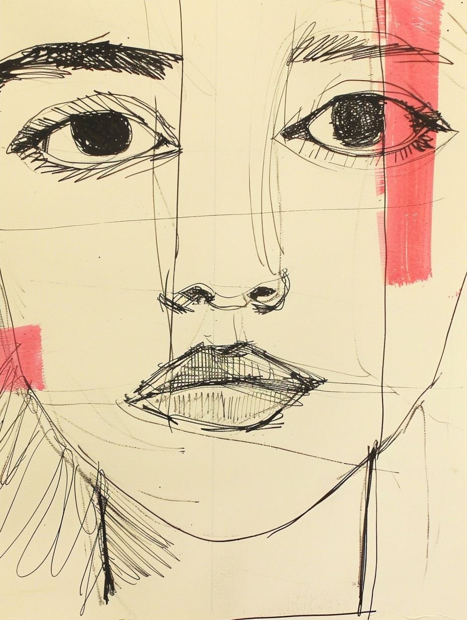 Minimalist Red Lip Sketch - Image 2