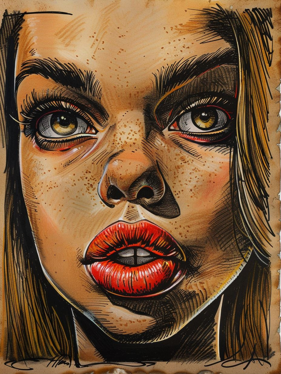 Bold Ink Portrait with Freckles - Image 1
