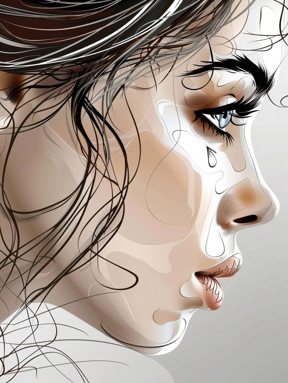 Melancholy Gaze in Liquid Glass - Image 1
