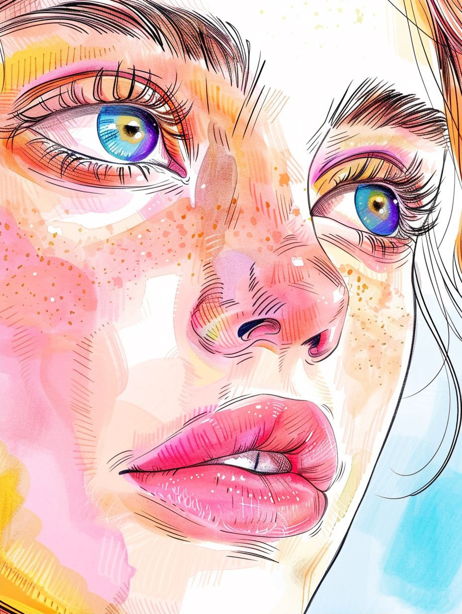 Vibrant Watercolor Portrait Study - Image 2