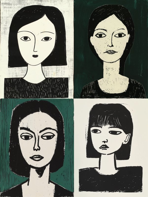 Minimalist Linocut Portrait Study