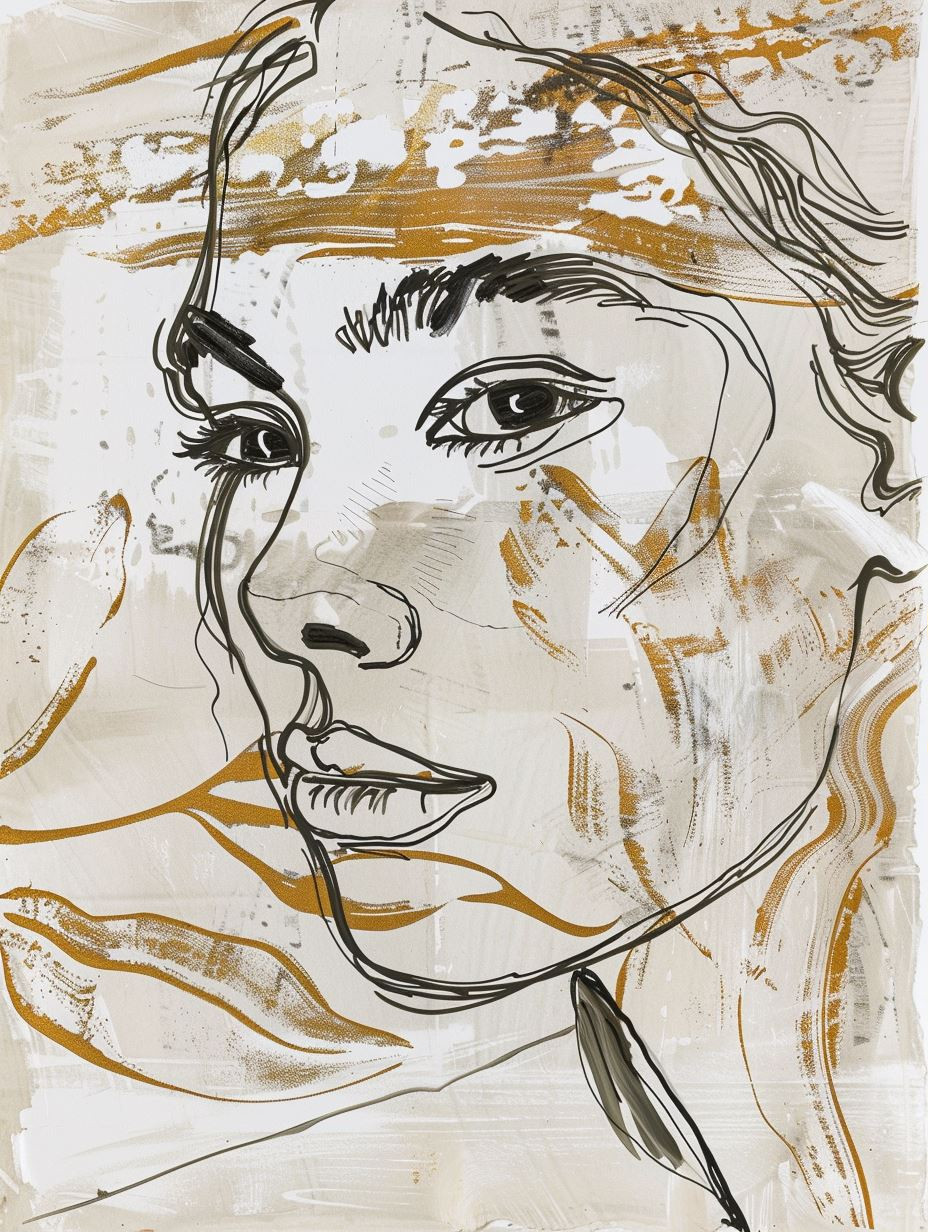 Abstract Ochre Line Portrait
