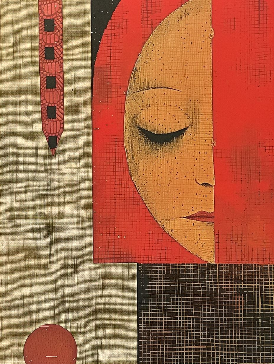 Fragmented Faces in Crimson and Gold - Image 2
