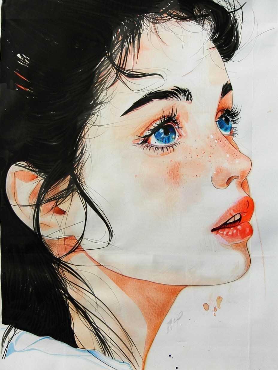 Ethereal Ink and Watercolor Portrait - Image 1