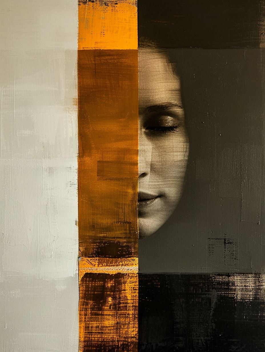 Fragmented Portraits in Ochre Gold - Image 3