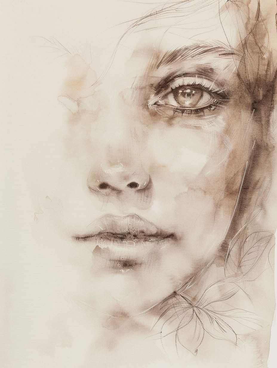 Ethereal Sepia Charcoal Portrait - Image 4