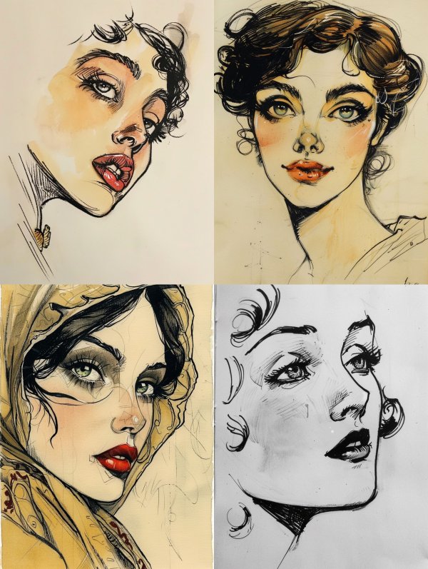 Elegant Ink and Watercolor Portrait