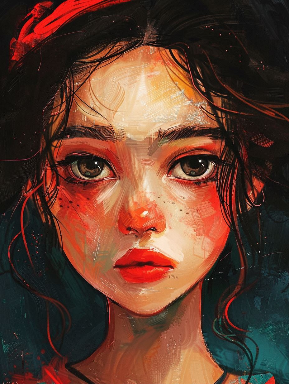 Melancholic Portraits in Crimson Hues - Image 1