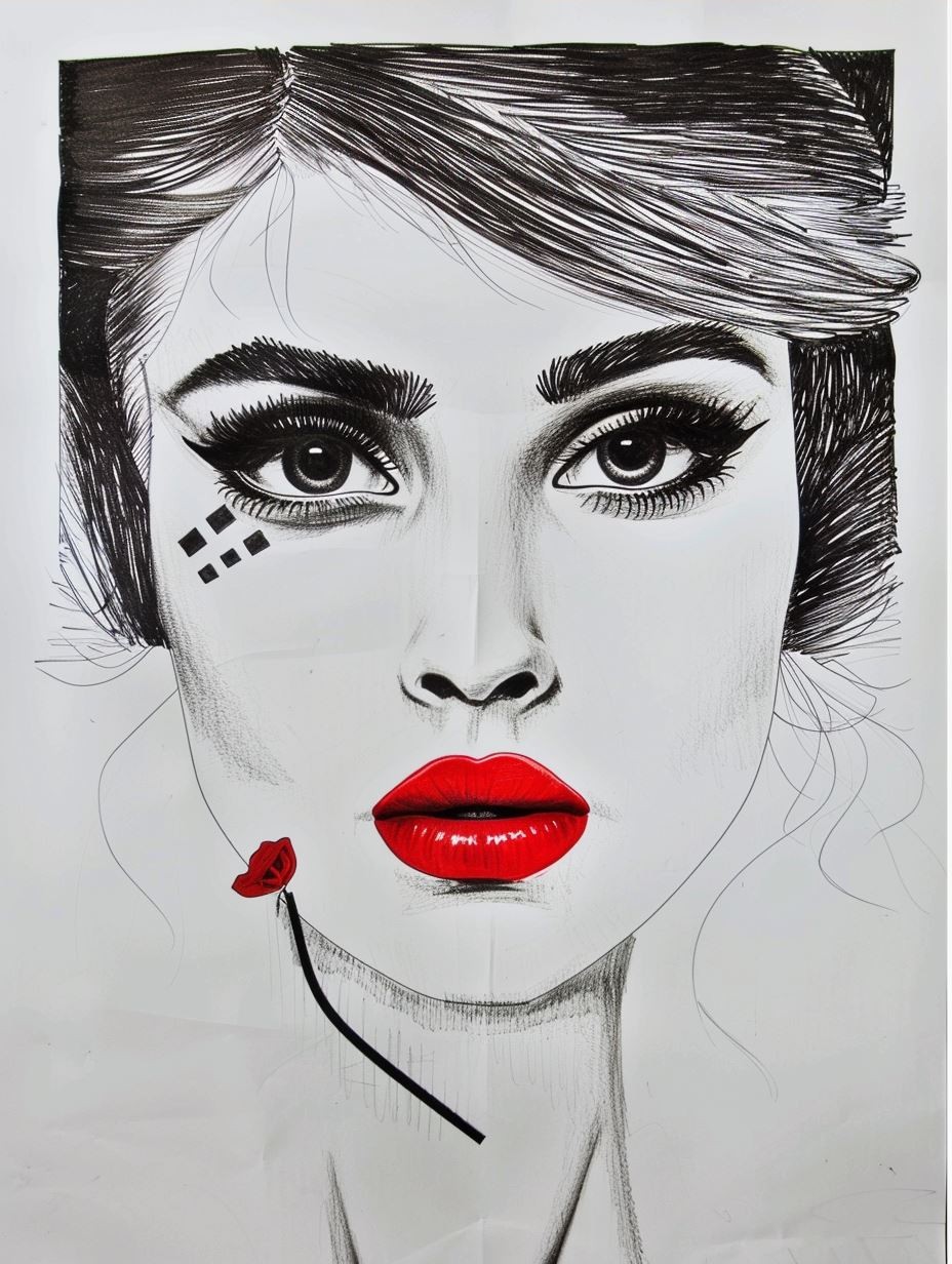 Crimson Serenity Mixed Media Portrait - Image 4