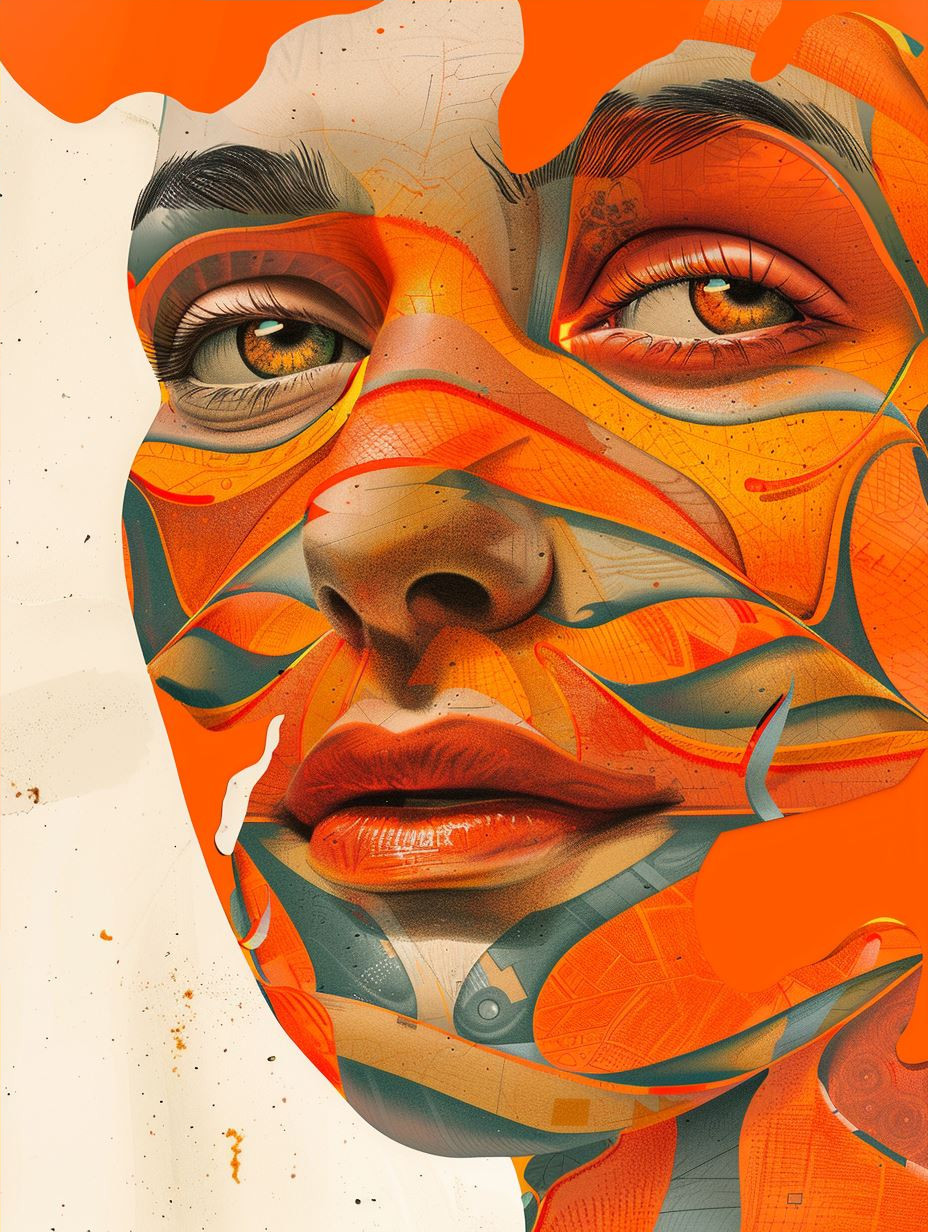 Abstract Fragmented Orange Portraits - Image 4