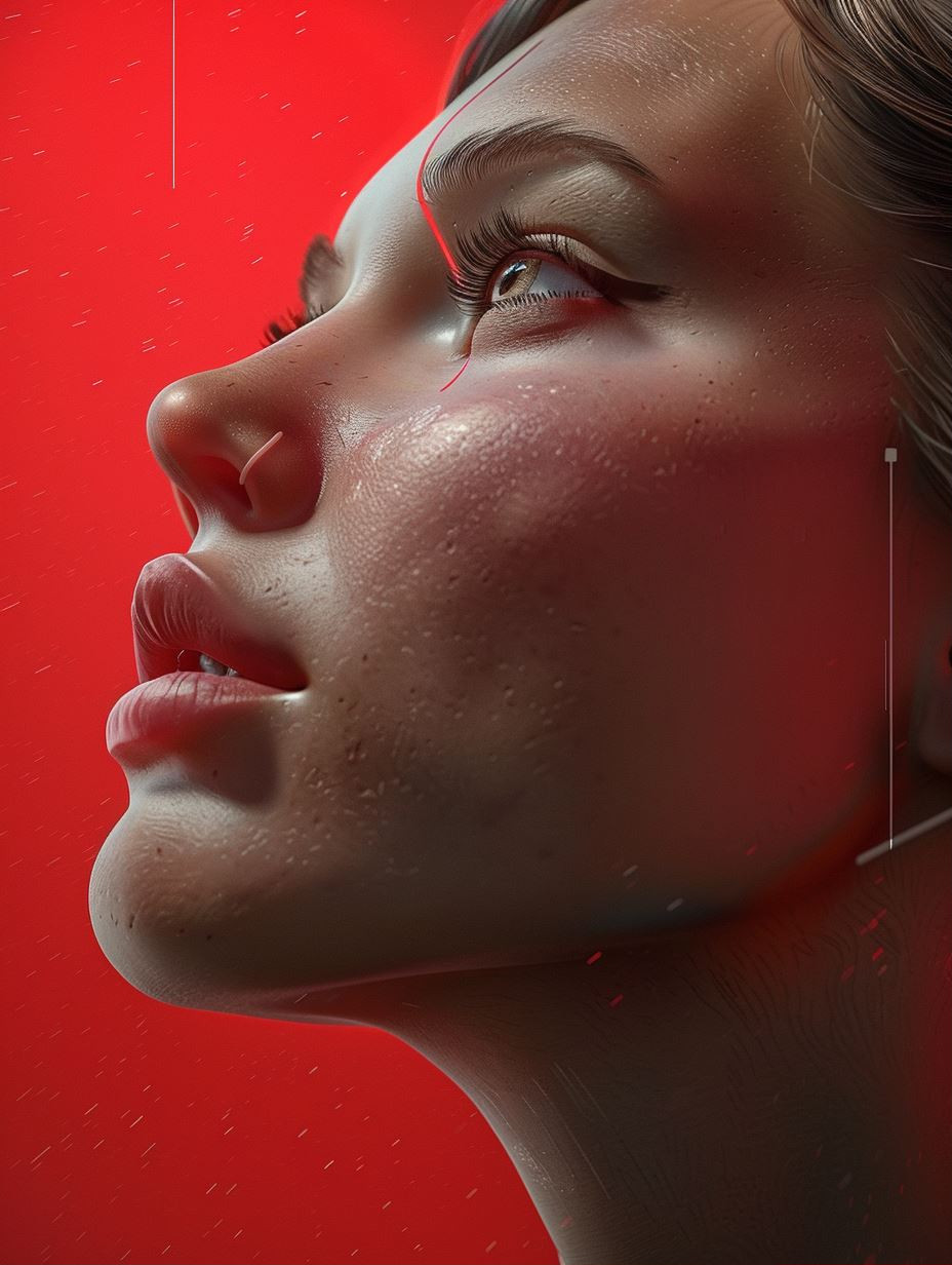 Crimson Glow Cybernetic Portrait - Image 1