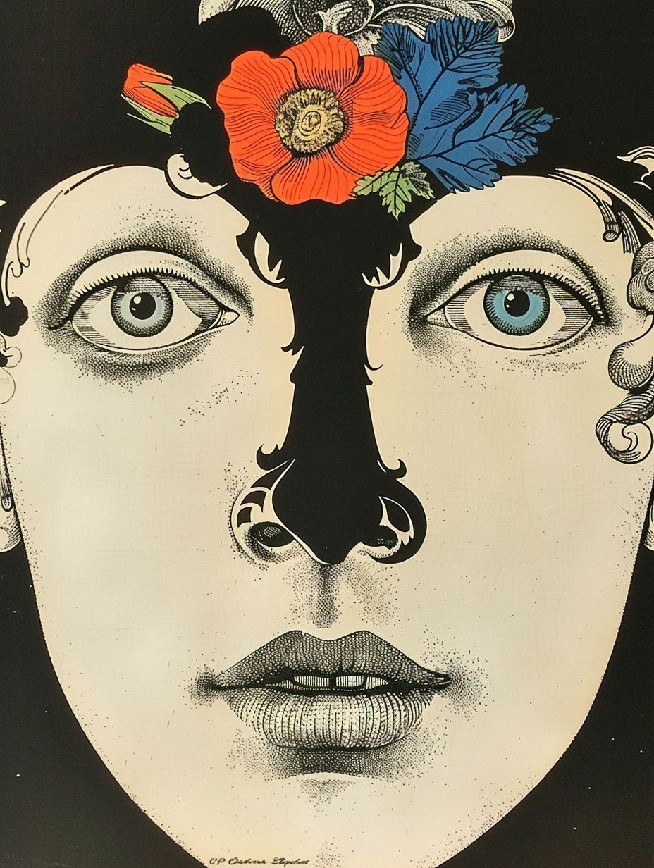 Surrealist Stippled Floral Portrait - Image 1