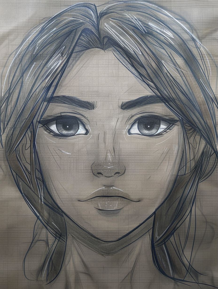 Melancholy Blue Sketch Portrait - Image 3