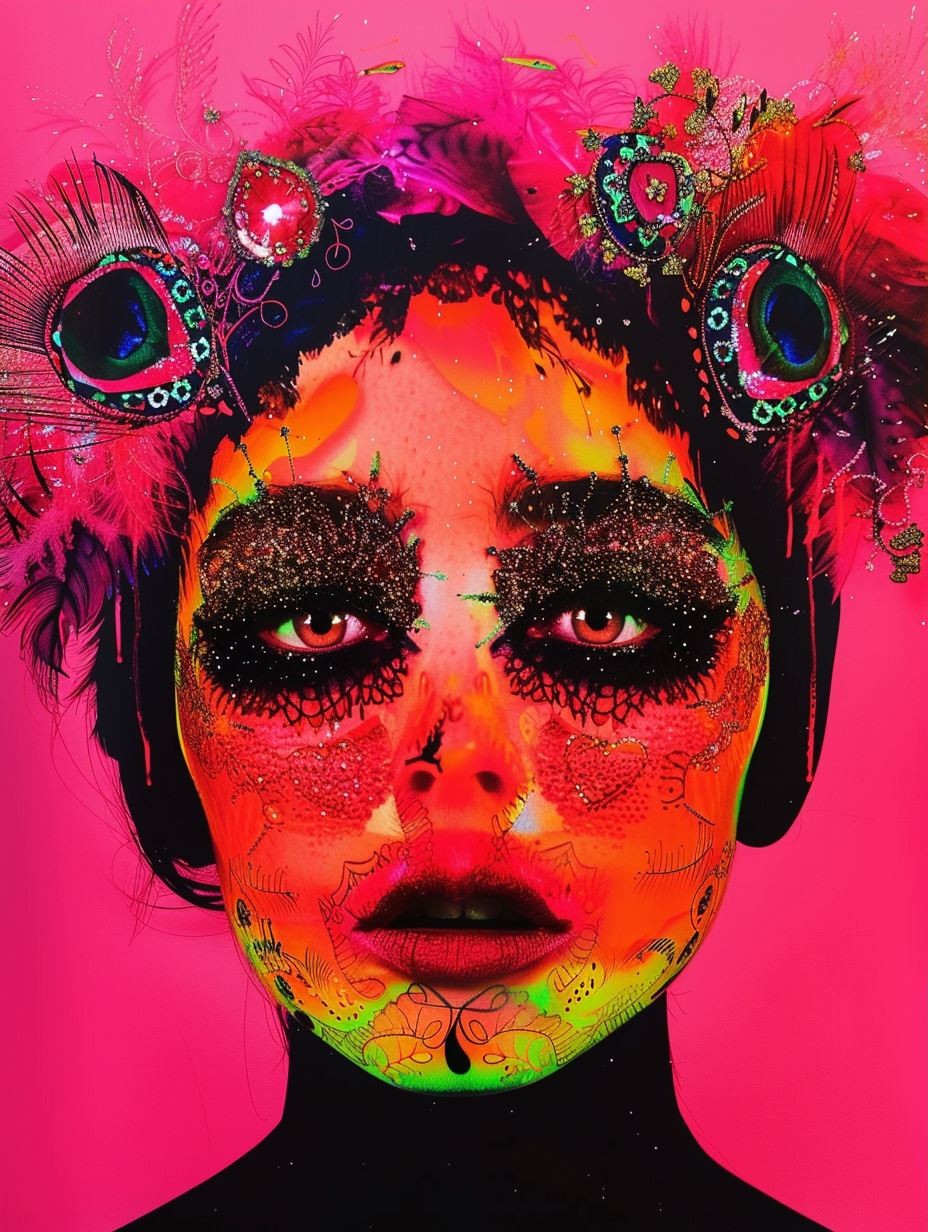 Neon Psychedelic Floral Portrait - Image 3