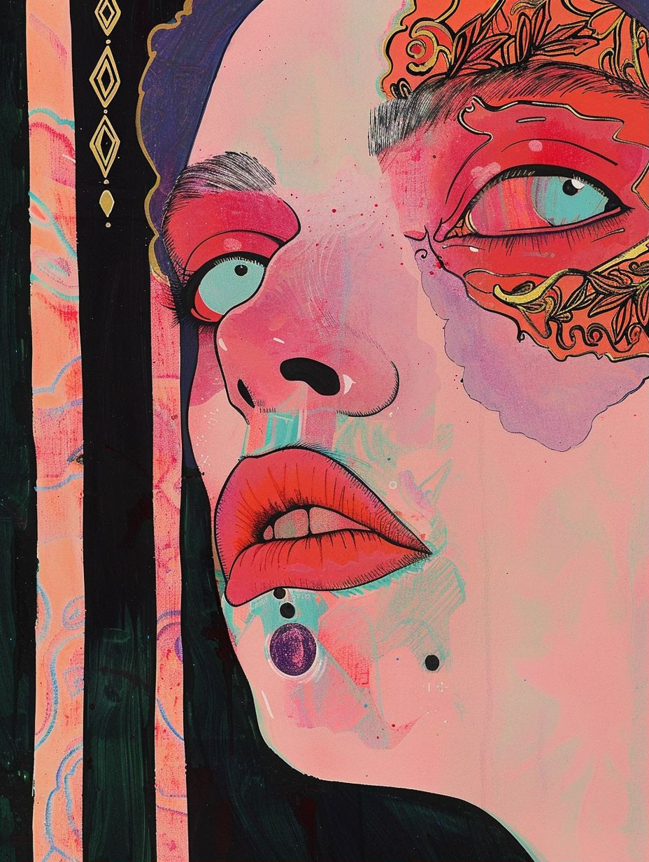 Neon Surrealist Portrait Study - Image 1