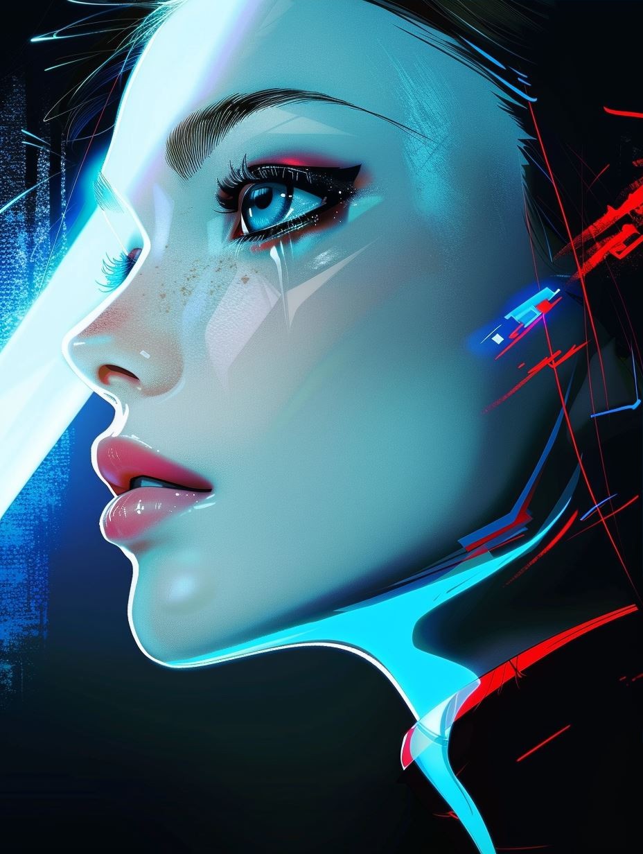 Neon Glow Cybernetic Portrait - Image 3