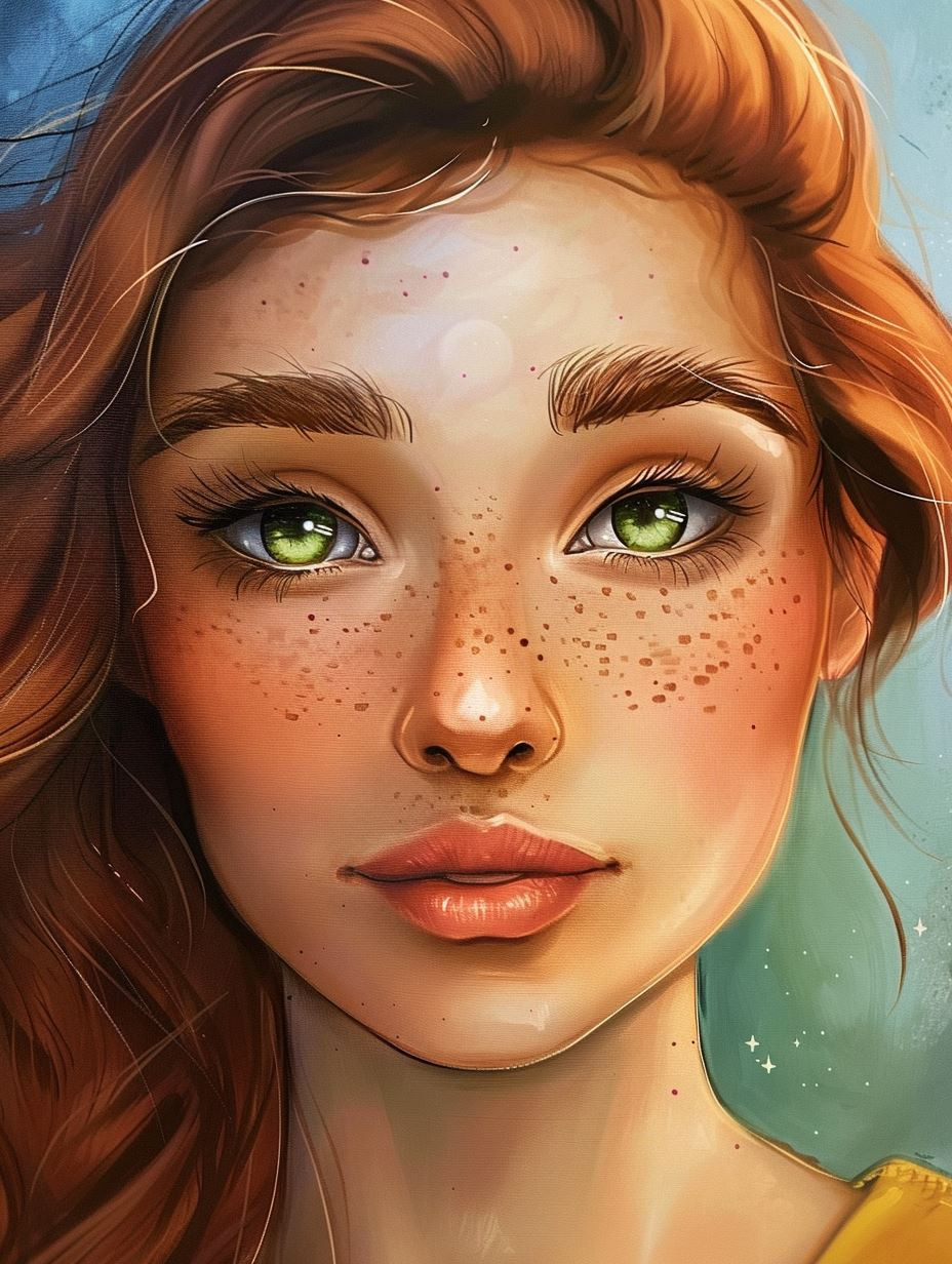Ethereal Freckled Portrait in Gold - Image 1