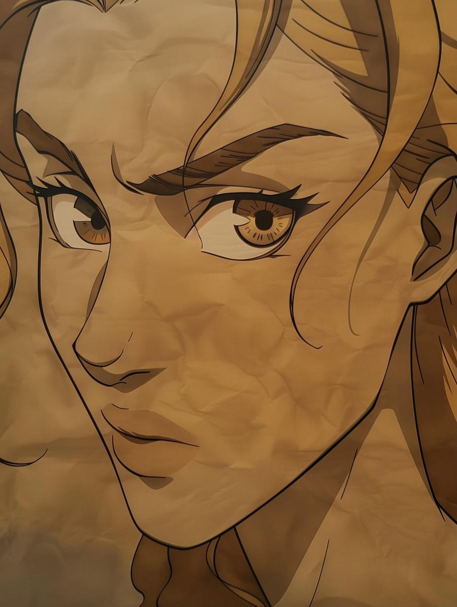 Vintage Crumpled Paper Anime Portrait