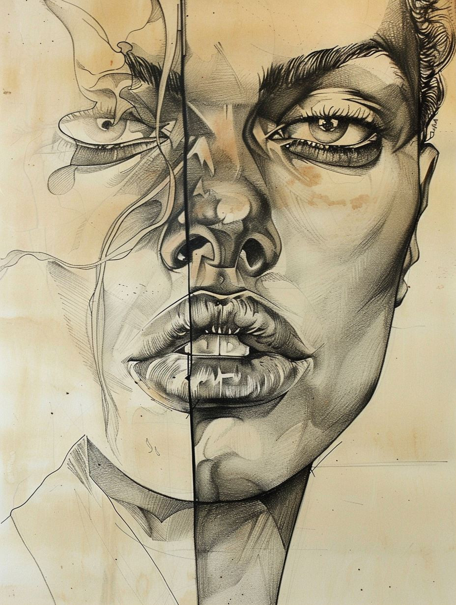 Fragmented Soul Charcoal Portrait