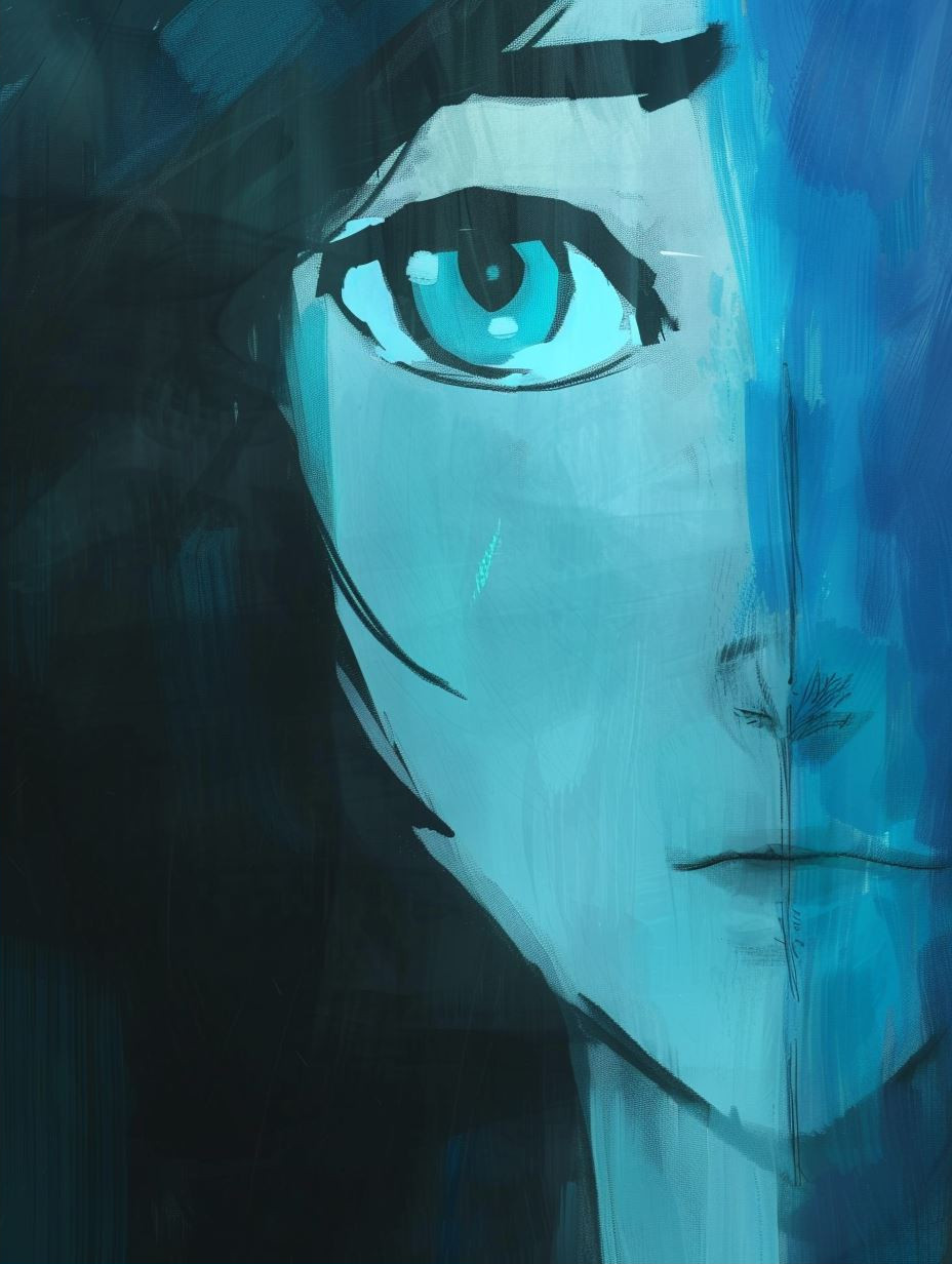 Azure Gaze Mixed Media Portrait - Image 2