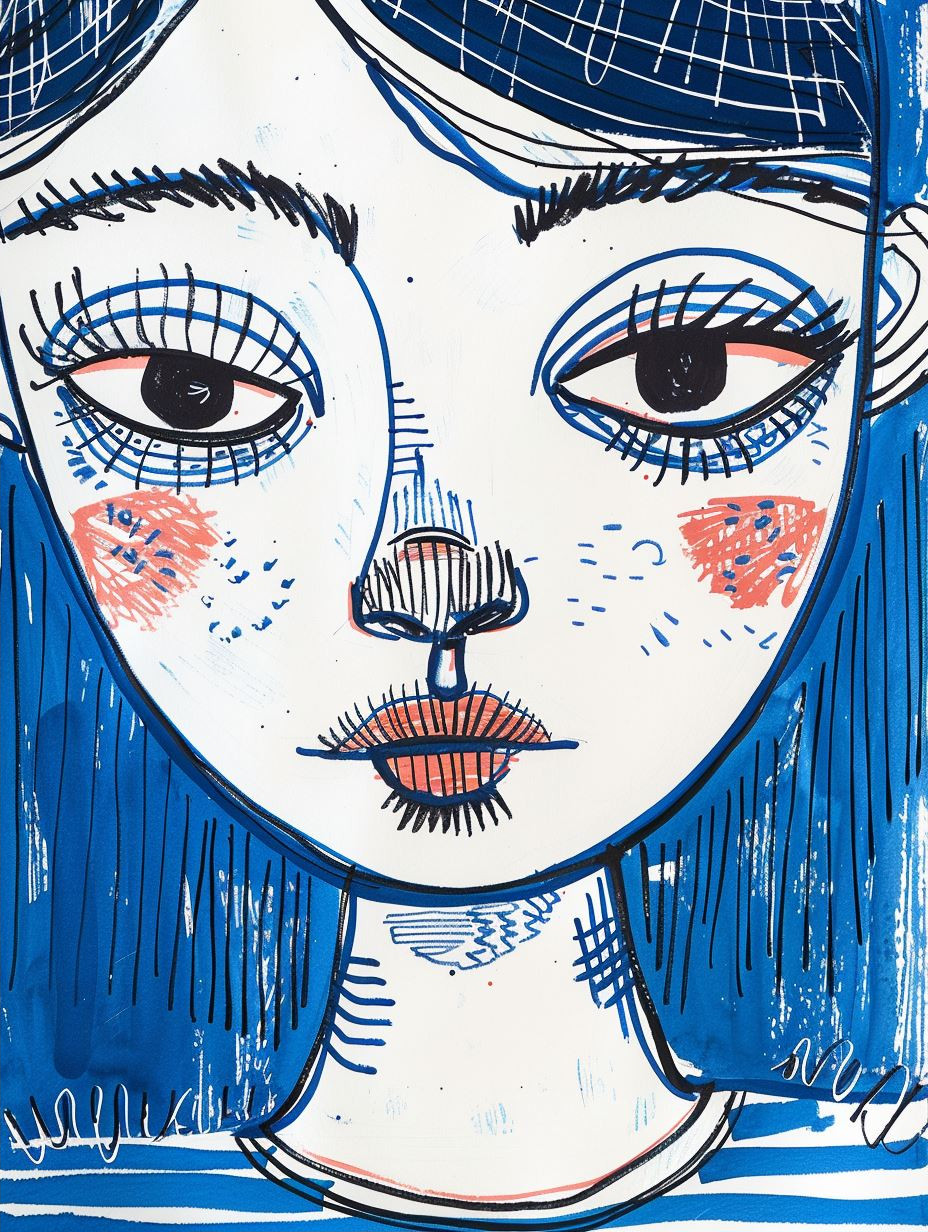Electric Blue Ink Portrait - Image 2