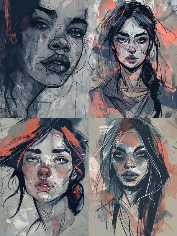 Abstract Portraits in Red and Grey
