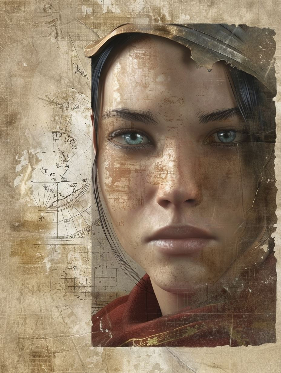 Ancient Parchment Portrait Study - Image 1