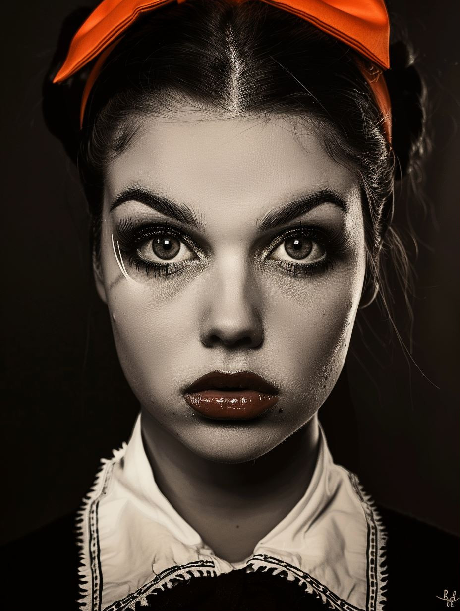 Crimson Accents in Monochrome Portrait - Image 1