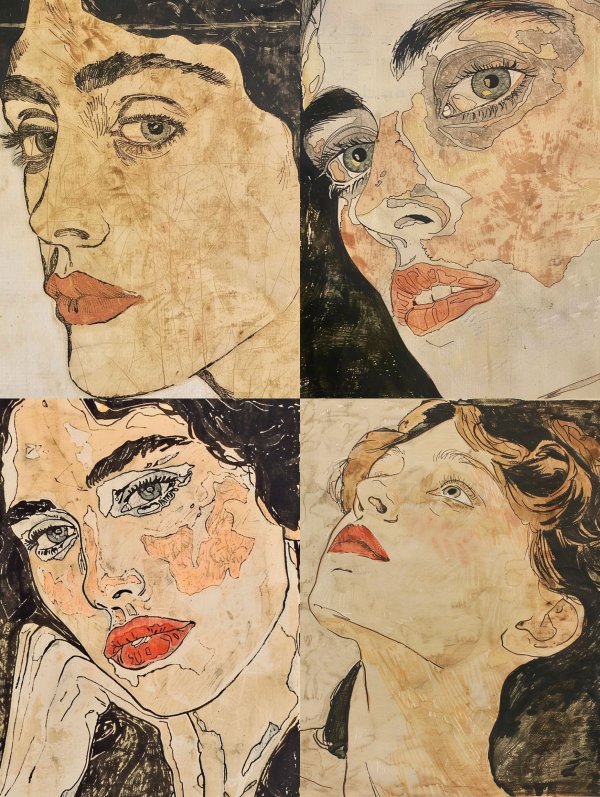 Fragmented Gazes in Earthy Tones